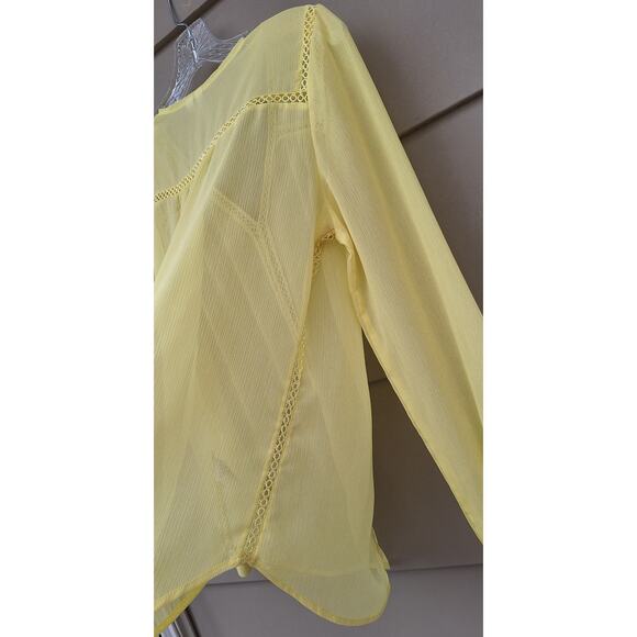 Katherine Barclay Montreal Semi Sheer Crochet Yellow V neck Blouse Size M Easter - Picture 6 of 9